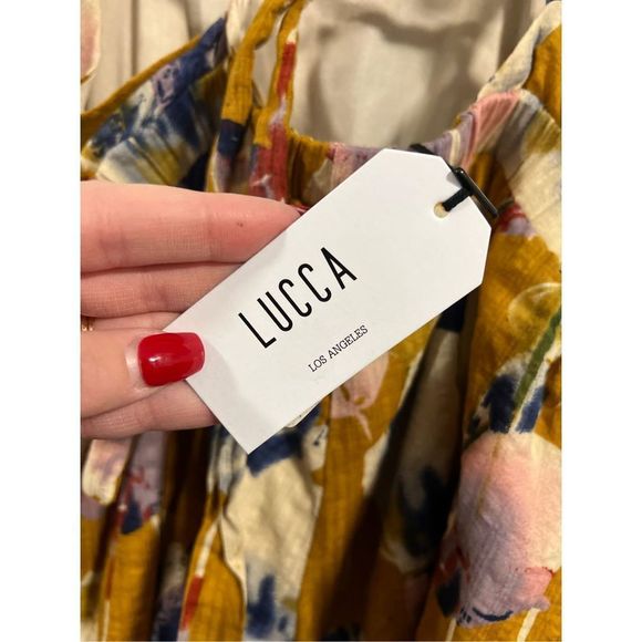 NEW!! LUCCA COILUTURE Khloe Terracotta Gold Floral Romper Size Large Flounce Ruf - Picture 11 of 15